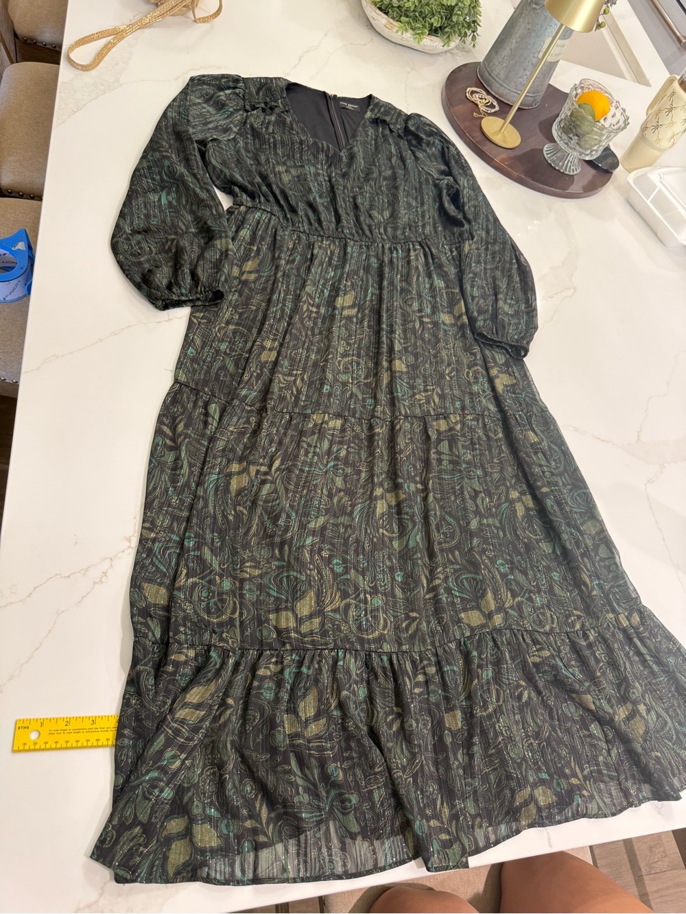 Lane Bryant Lurex Metallic Paisley Tiered V-Neck Maxi Dress 18/20